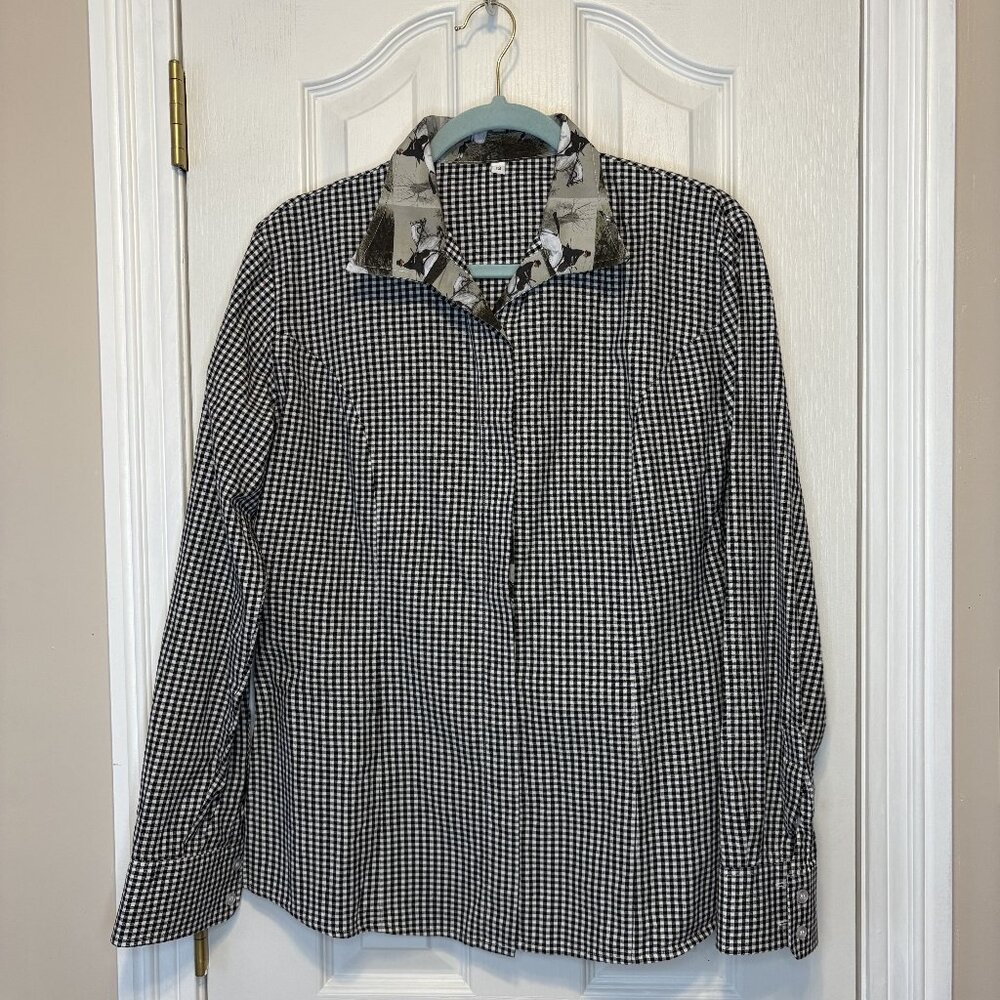 Middy N Me Button Up Gingham Equestrian Style Top Women Size 12